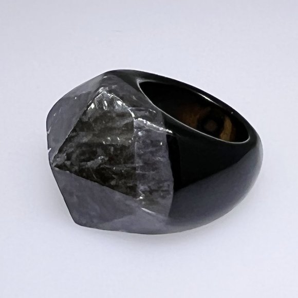 Unique black Rutile Quartz and black Agate shank ring, carved, size: 5    NWOT - Picture 5 of 6